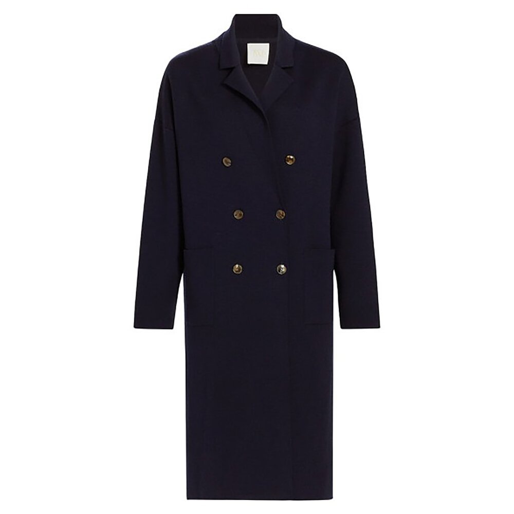 NWOT TWP Long Double-Breasted Knit Navy Wool Coat Size XS